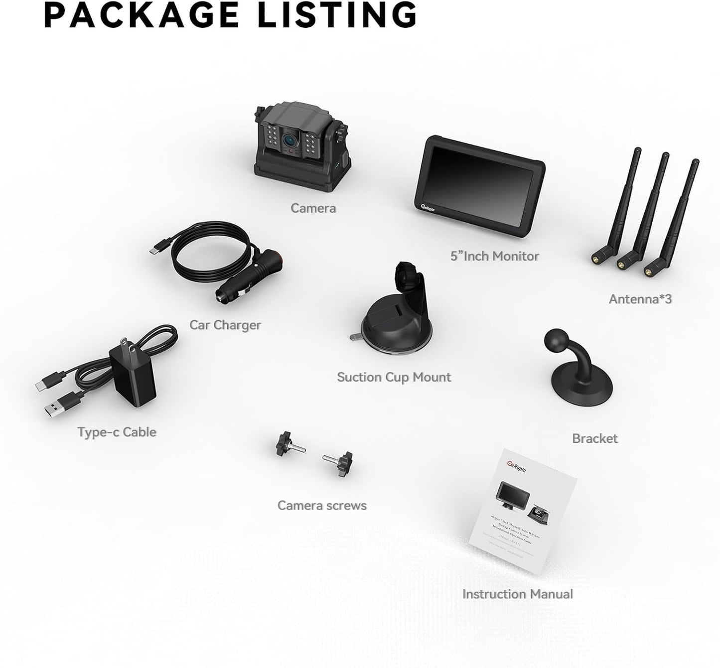 eRapta Wireless Backup Camera Magnetic: 5” Portable, 1-Min Install-Free Trailer Backup Camera with FHD1080P, Infrared Night Vision, 150° Wide-Angle View for Trailer/RV/Truck/Car/Tractor ACT501