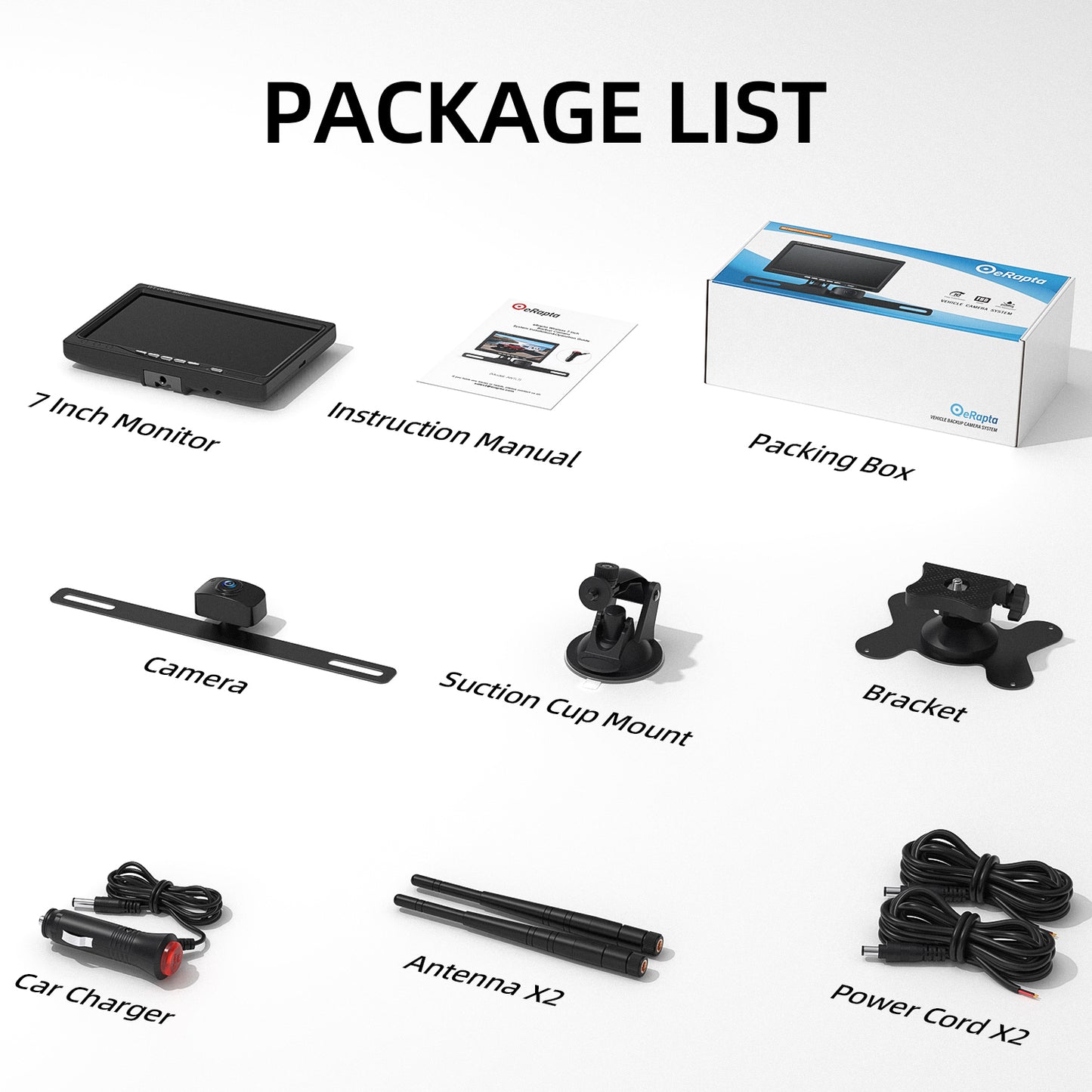 eRapta Wireless Backup Camera for Truck 7" 1080P Front/Rear View Monitor IP69K Waterproof Night Vision, 150° Wide-Angle View for Trailer/Truck/Car/Van/Camper AWTL7