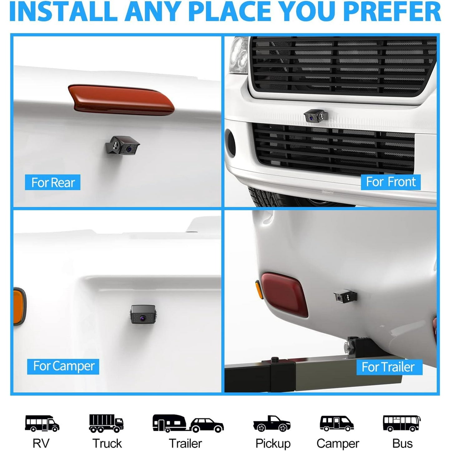 Cámara de visión trasera con cable eRapta, monitor de 10'', cámara de respaldo impermeable IP69 HD 1080P para coche, camión, caravana, remolque o furgoneta.