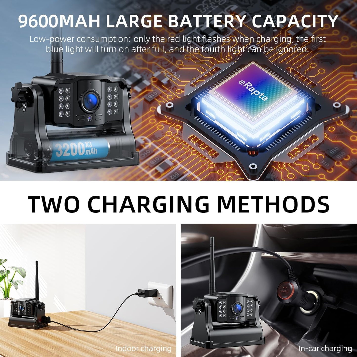 Cámara de visión trasera inalámbrica magnética eRapta con monitor de 7 pulgadas para coche, camión, caravana, remolque, enganche, quinta rueda, con impermeabilidad IP69 ACT702