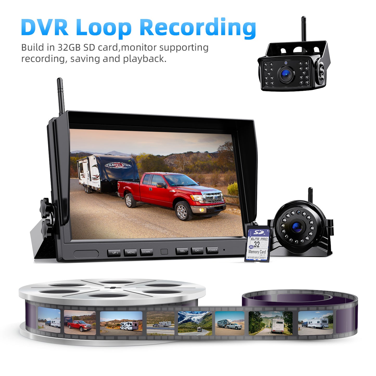 eRapta 4 Wireless Backup Camera System with HD 2K 10-Inch Loop Recording Monitor, Quad Channels Full-Field Cameras IR Night Vision for Trailer/RV/Truck/Camper/Bus-AW104SL