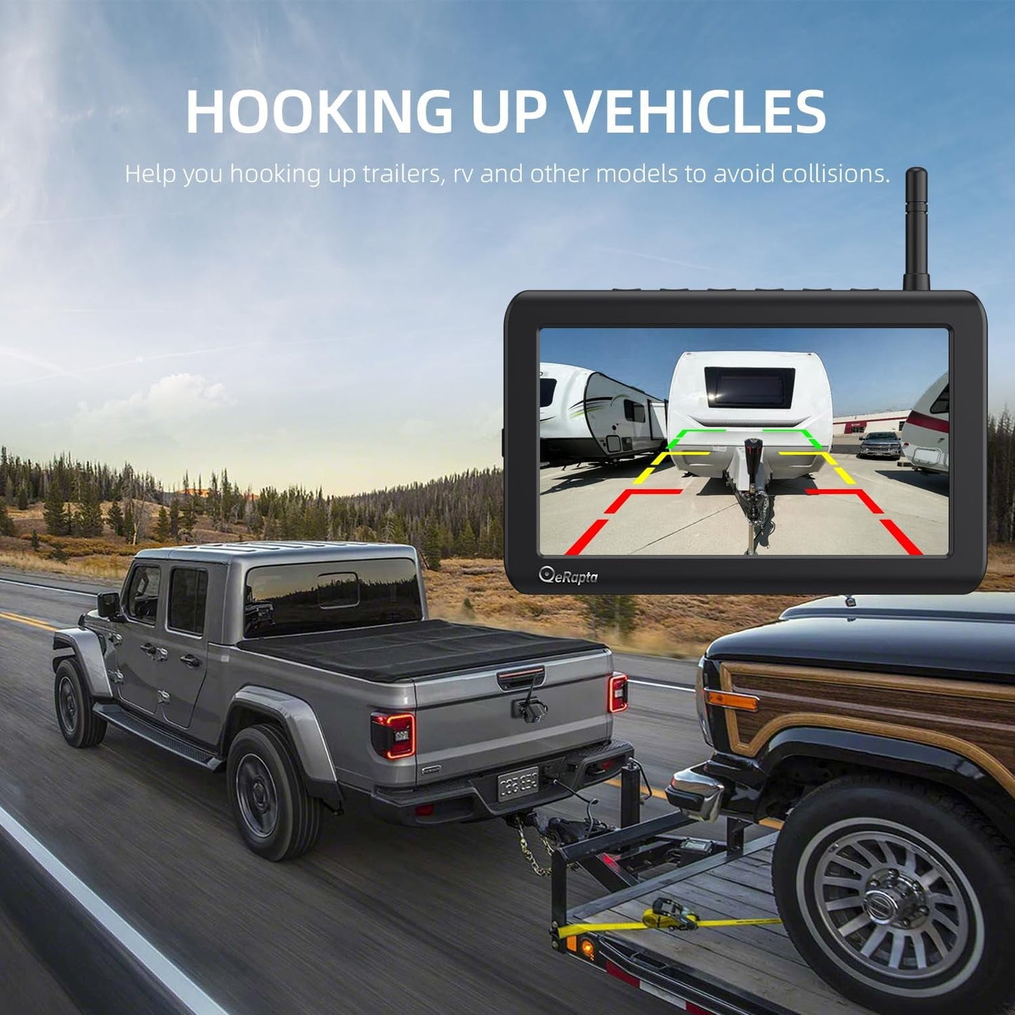 Cámara de visión trasera inalámbrica magnética eRapta con monitor de 7 pulgadas para coche, camión, caravana, remolque, enganche, quinta rueda, con impermeabilidad IP69 ACT702