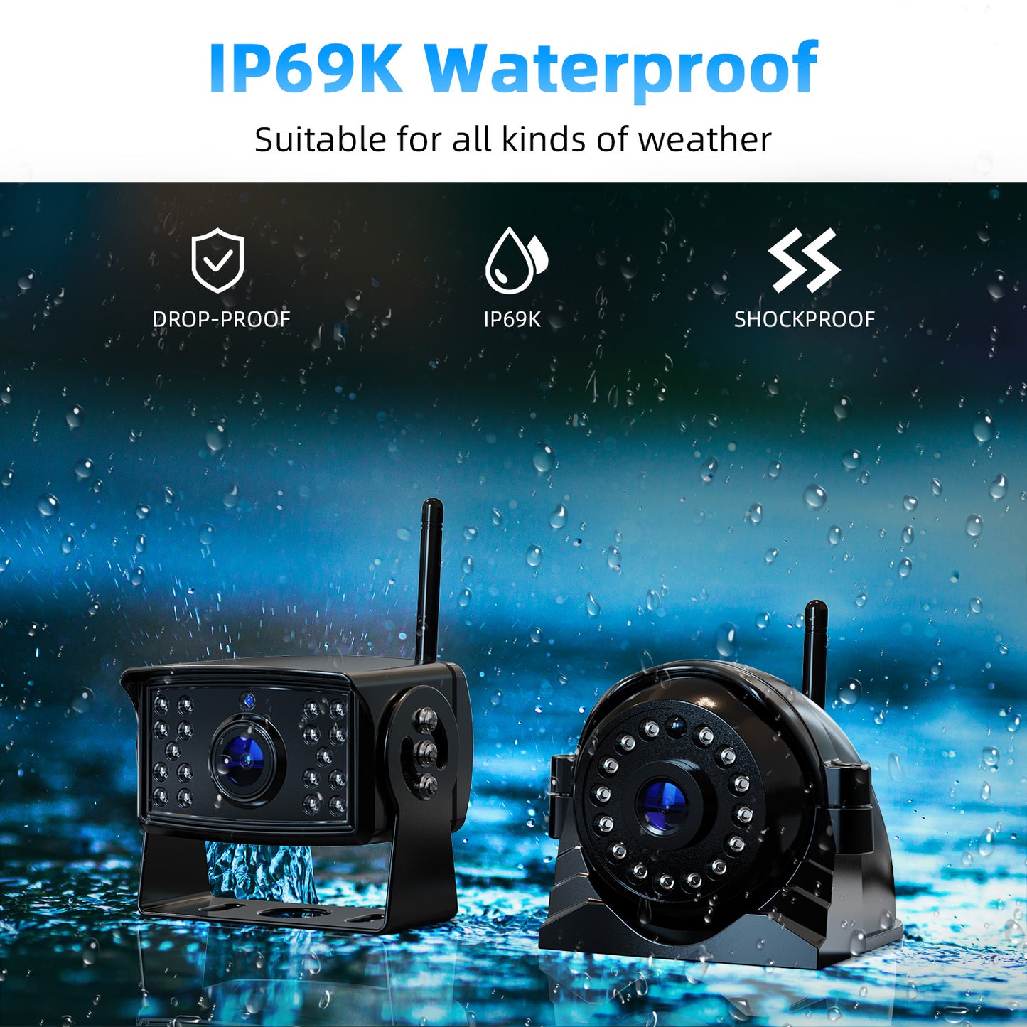 eRapta 4 Wireless Backup Camera System with HD 2K 10-Inch Loop Recording Monitor, Quad Channels Full-Field Cameras IR Night Vision for Trailer/RV/Truck/Camper/Bus-AW104SL