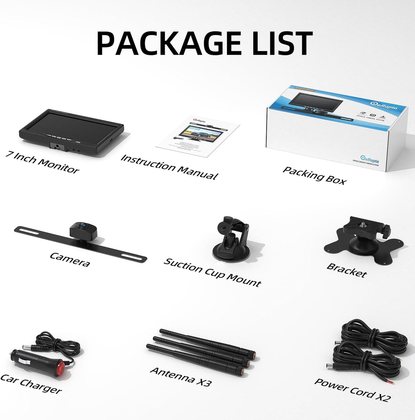 Caméra de recul sans fil eRapta pour camion, écran 7" 1080P avant/arrière, étanche IP69K, vision nocturne, grand angle 150° pour remorque/camion/voiture/fourgonnette/camping-car AWT7