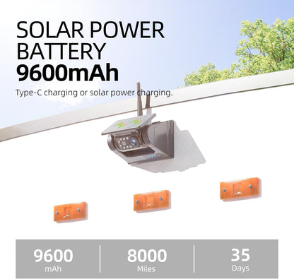Cámara de visión trasera inalámbrica solar magnética eRapta con monitor de 7" y 1080P, instalación en 1 minuto, DVR de 4 canales, sistema de cámara de marcha atrás recargable para caravanas, remolques, coches, autocaravanas, camiones y vehículos ATYX7.
