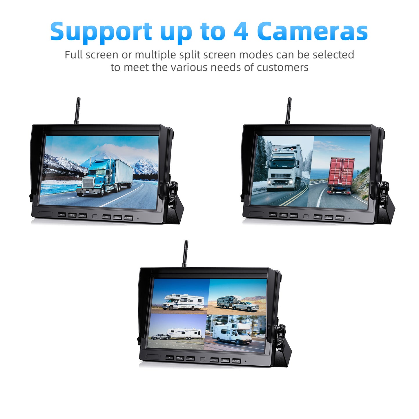 eRapta 4 Wireless Backup Camera System with HD 2K 10-Inch Loop Recording Monitor, Quad Channels Full-Field Cameras IR Night Vision for Trailer/RV/Truck/Camper/Bus-AW104SL