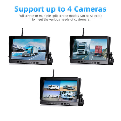 eRapta 4 Wireless Backup Camera System with HD 2K 10-Inch Loop Recording Monitor, Quad Channels Full-Field Cameras IR Night Vision for Trailer/RV/Truck/Camper/Bus-AW104SL