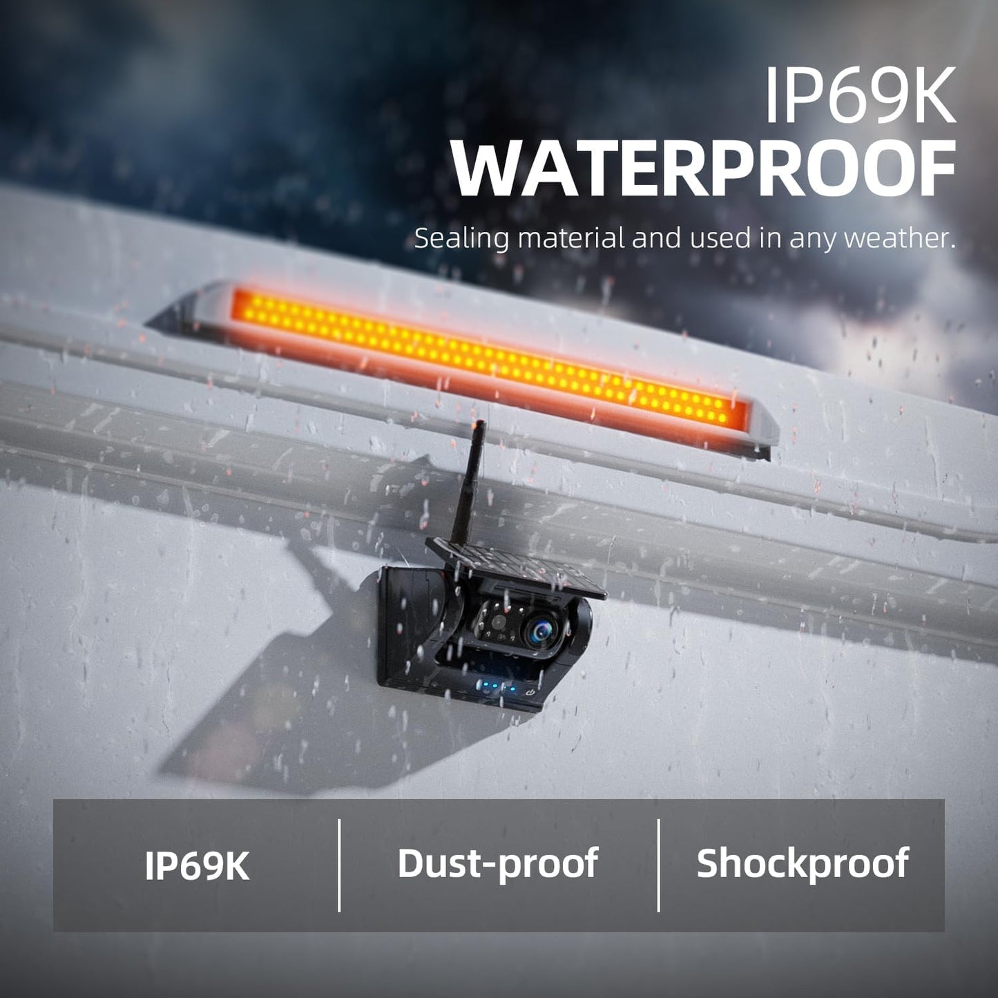 Cámara de visión trasera inalámbrica solar magnética eRapta con monitor de 7" y 1080P, instalación en 1 minuto, DVR de 4 canales, sistema de cámara de marcha atrás recargable para caravanas, remolques, coches, autocaravanas, camiones y vehículos ATYX7.