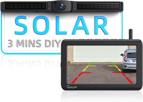 eRapta Solar Wireless Backup Camera with 4800mAh Battery, 3 Mins DIY Install, 7" 1080P Monitor, IR Night Vision IP69K Waterproof Rear View License Plate Reverse Cam for Cars Trucks Trailers RV A1TYZX7