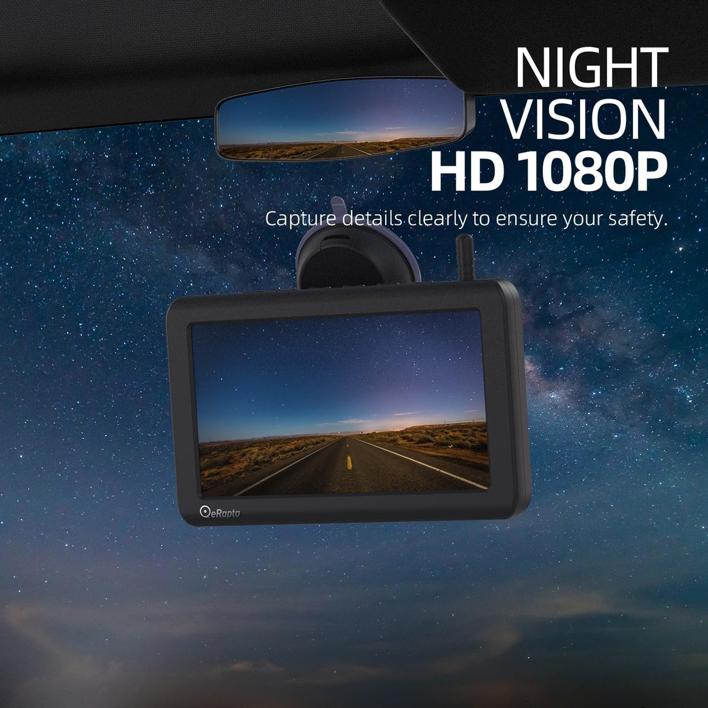 Cámara de visión trasera inalámbrica solar magnética eRapta con monitor de 7" y 1080P, instalación en 1 minuto, DVR de 4 canales, sistema de cámara de marcha atrás recargable para caravanas, remolques, coches, autocaravanas, camiones y vehículos ATYX7.