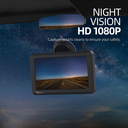 Cámara de visión trasera inalámbrica solar magnética eRapta con monitor de 7" y 1080P, instalación en 1 minuto, DVR de 4 canales, sistema de cámara de marcha atrás recargable para caravanas, remolques, coches, autocaravanas, camiones y vehículos ATYX7.