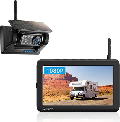 eRapta Magnetic Solar Wireless Backup Camera 5” Monitor, 1 Min DIY Installation, HD 1080P, 328ft Transmission, 9600mAh Rechargeable Camera System for RV, Trailer, Truck, Camping Vehicle X5