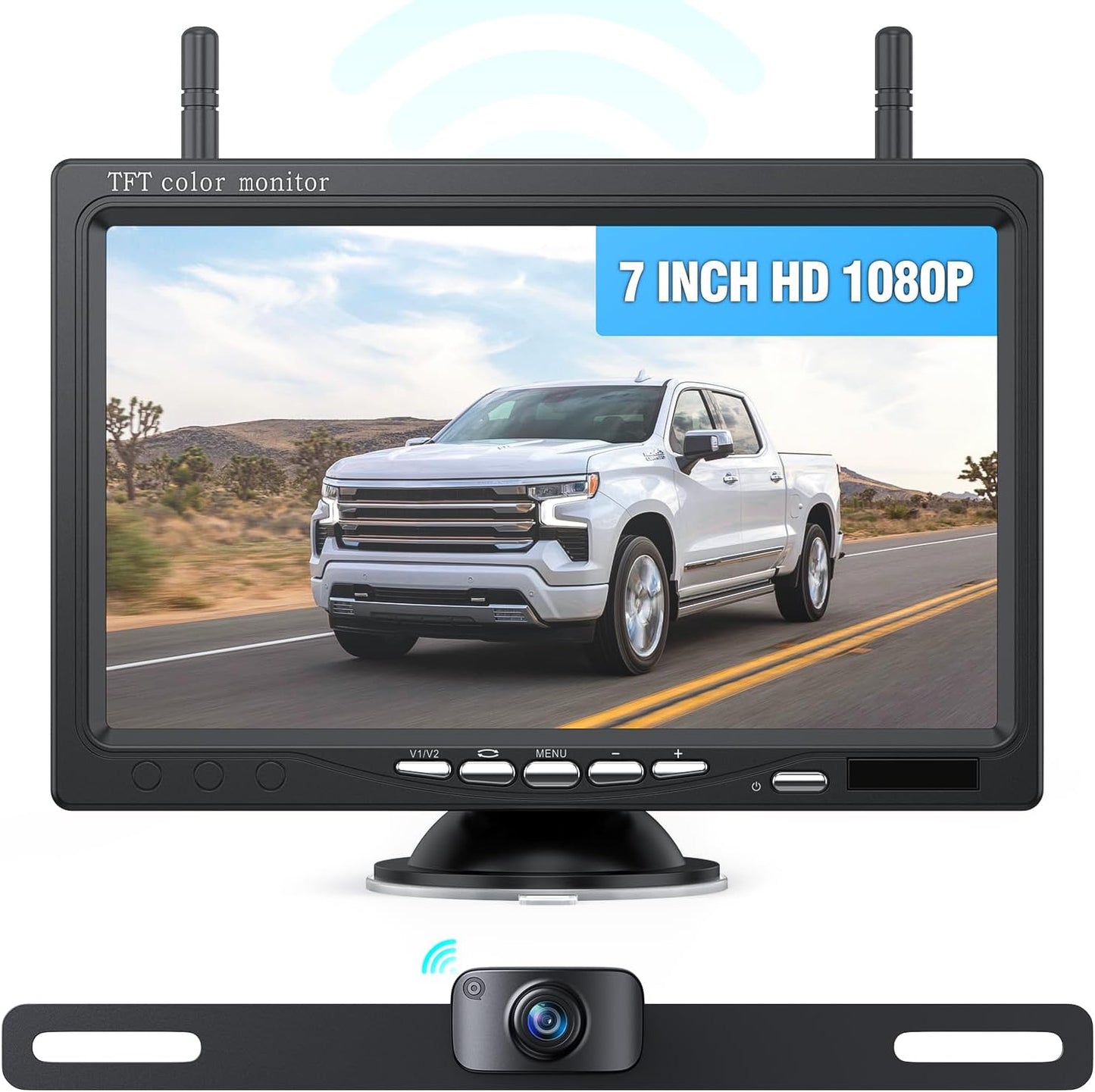 Caméra de recul sans fil eRapta pour camion, écran 7" 1080P avant/arrière, étanche IP69K, vision nocturne, grand angle 150° pour remorque/camion/voiture/fourgonnette/camping-car AWT7