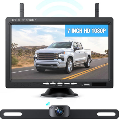 Caméra de recul sans fil eRapta pour camion, écran 7" 1080P avant/arrière, étanche IP69K, vision nocturne, grand angle 150° pour remorque/camion/voiture/fourgonnette/camping-car AWT7