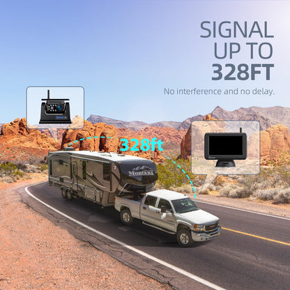 eRapta Magnetic Solar Wireless Backup Camera 5” Monitor, 1 Min DIY Installation, HD 1080P, 328ft Transmission, 9600mAh Rechargeable Camera System for RV, Trailer, Truck, Camping Vehicle X5