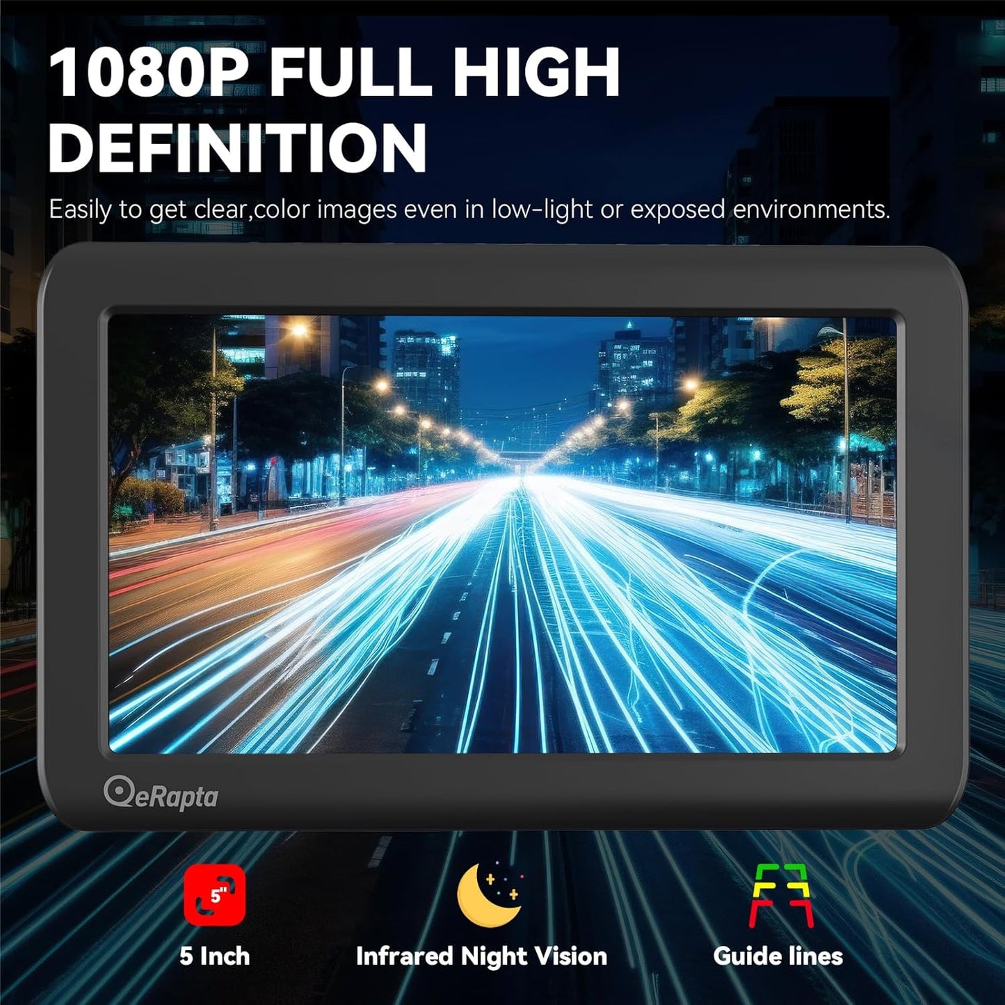 eRapta Wireless Backup Camera Magnetic: 5” Portable, 1-Min Install-Free Trailer Backup Camera with FHD1080P, Infrared Night Vision, 150° Wide-Angle View for Trailer/RV/Truck/Car/Tractor ACT501