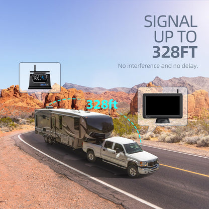 Cámara de visión trasera inalámbrica solar magnética eRapta con monitor de 7" y 1080P, instalación en 1 minuto, DVR de 4 canales, sistema de cámara de marcha atrás recargable para caravanas, remolques, coches, autocaravanas, camiones y vehículos ATYX7.