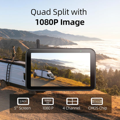 eRapta Wireless RV Backup Camera System, 1080P 5'' Monitor with 1 Rear Camera, IR Night Vision, Recording, Wide Angle View, IP69K Waterproof, Compatible with Furrion Pre-Wired RV Truck Trailer AY5