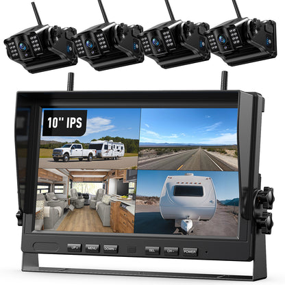 eRapta Magnetic Wireless Backup Camera Kit with HD1080P 10” DVR Monitor, Dual RV/Trailer/Truck/Tractor Cameras Wireless System, No Wiring, 9600mAh Rechargeable Battery, IR Night Vision-ACT1002