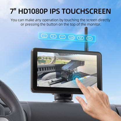 eRapta Magnetic Solar Wireless Backup Camera: HD1080P 7” Touchscreen Portable with DVR, BSD, 1-Min Install-Free IR Night Vision Hitch Backup Camera for Trailer/Truck/Small RV/Camper/Tractor-AWTCM702