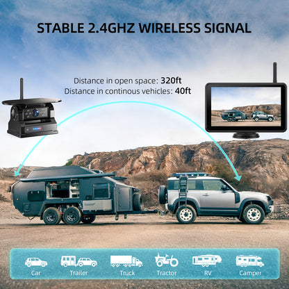 eRapta Magnetic Solar Wireless Backup Camera: HD1080P 7” Touchscreen Portable with DVR, BSD, 1-Min Install-Free IR Night Vision Hitch Backup Camera for Trailer/Truck/Small RV/Camper/Tractor-AWTCM702