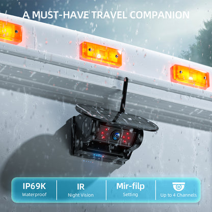 eRapta Magnetic Solar Wireless Backup Camera: HD1080P 7” Touchscreen Portable with DVR, BSD, 1-Min Install-Free IR Night Vision Hitch Backup Camera for Trailer/Truck/Small RV/Camper/Tractor-AWTCM702