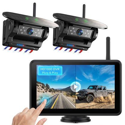 eRapta Magnetic Solar Wireless Backup Camera: HD1080P 5” Touchscreen Portable with DVR, BSD, 1-Min Install-Free IR Night Vision Hitch Backup Camera for Trailer/Truck/Small RV/Camper/Tractor-AWTCM501
