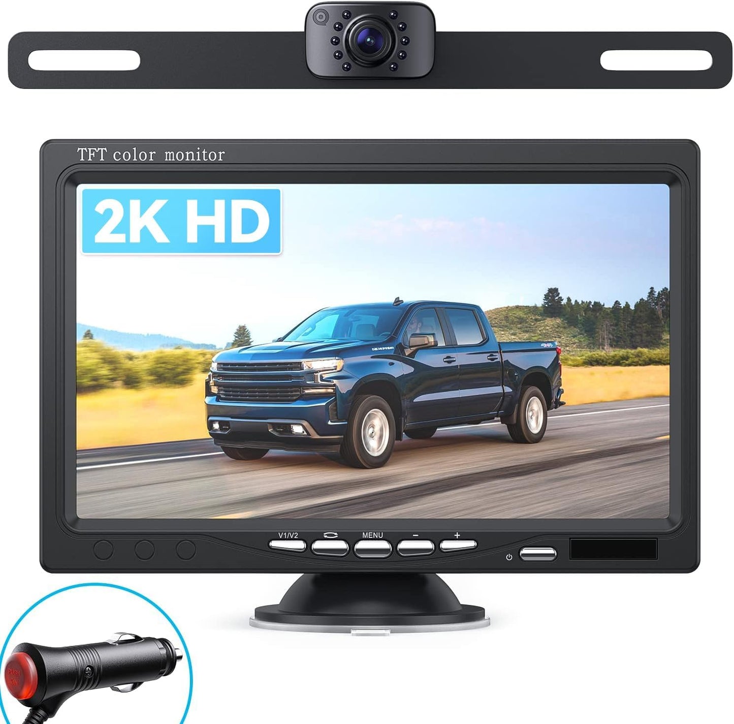 Caméra de recul eRapta AY7 pour camion, kit moniteur avant et arrière 7'' 1080P, étanche IP69, vision nocturne, lignes de grille personnalisables pour camping-cars, camions, bus, semi-remorques, pick-ups
