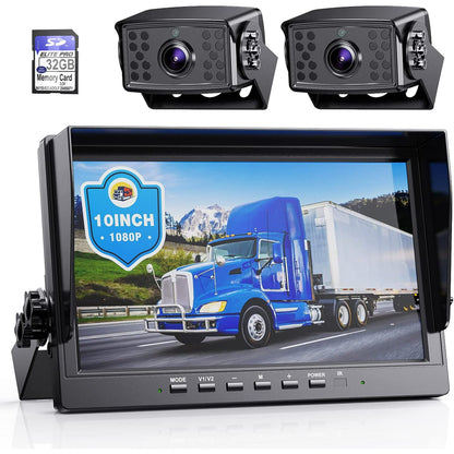 Cámara de visión trasera con cable eRapta, monitor de 10'', cámara de respaldo impermeable IP69 HD 1080P para coche, camión, caravana, remolque o furgoneta.