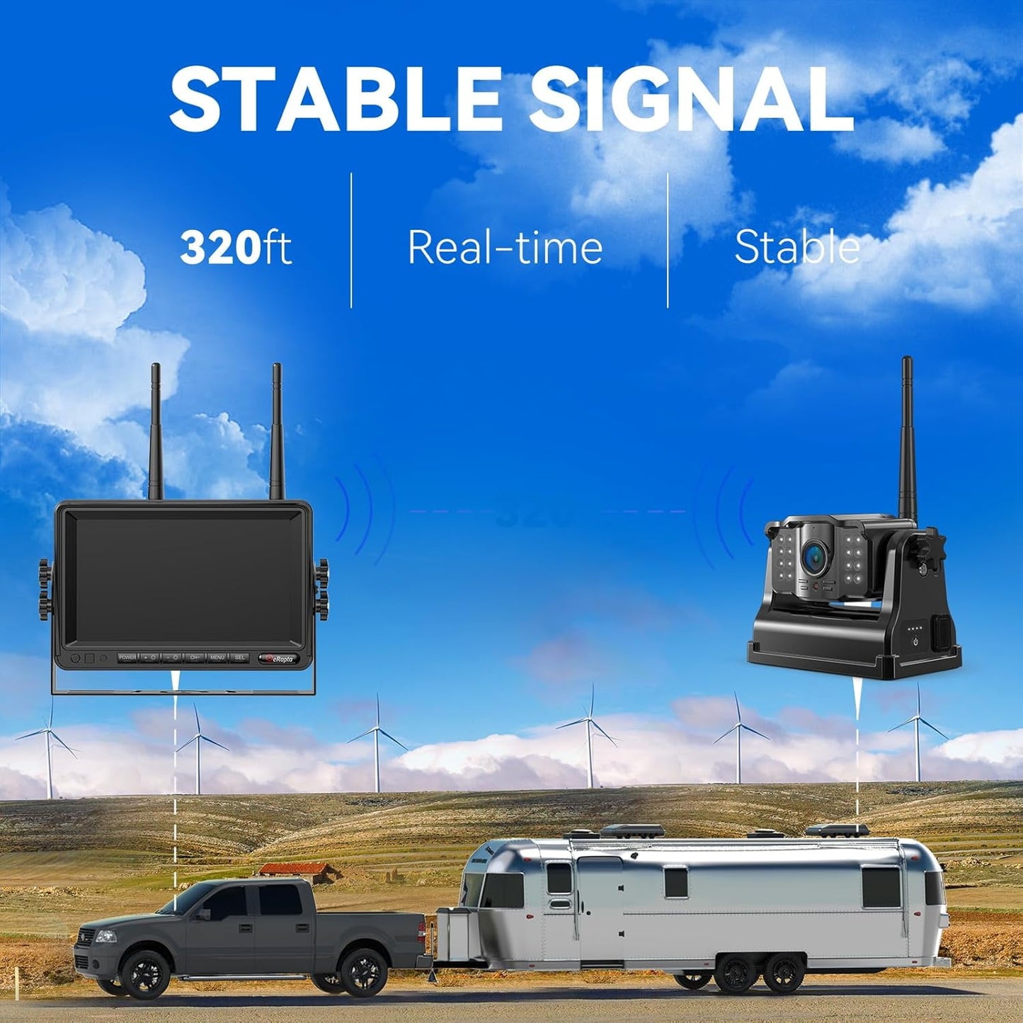 Cámara de visión trasera inalámbrica magnética eRapta con monitor de 7 pulgadas para coche, camión, caravana, remolque, enganche, quinta rueda, con impermeabilidad IP69 ACT702