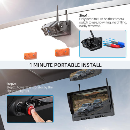 eRapta Magnetic Wireless Backup Camera Kit with HD1080P 10” DVR Monitor, Dual RV/Trailer/Truck/Tractor Cameras Wireless System, No Wiring, 9600mAh Rechargeable Battery, IR Night Vision-ACT1002