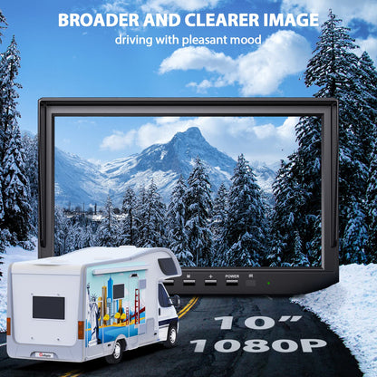 eRapta HD 1080p Backup Camera System Kit,10-inch Reversing Monitor with Quad Split Recording IP69 Waterproof, Rear View Side View Cameras, Backup Camera for RV Truck/Trailer/Tractor/Box/Camper AYX104