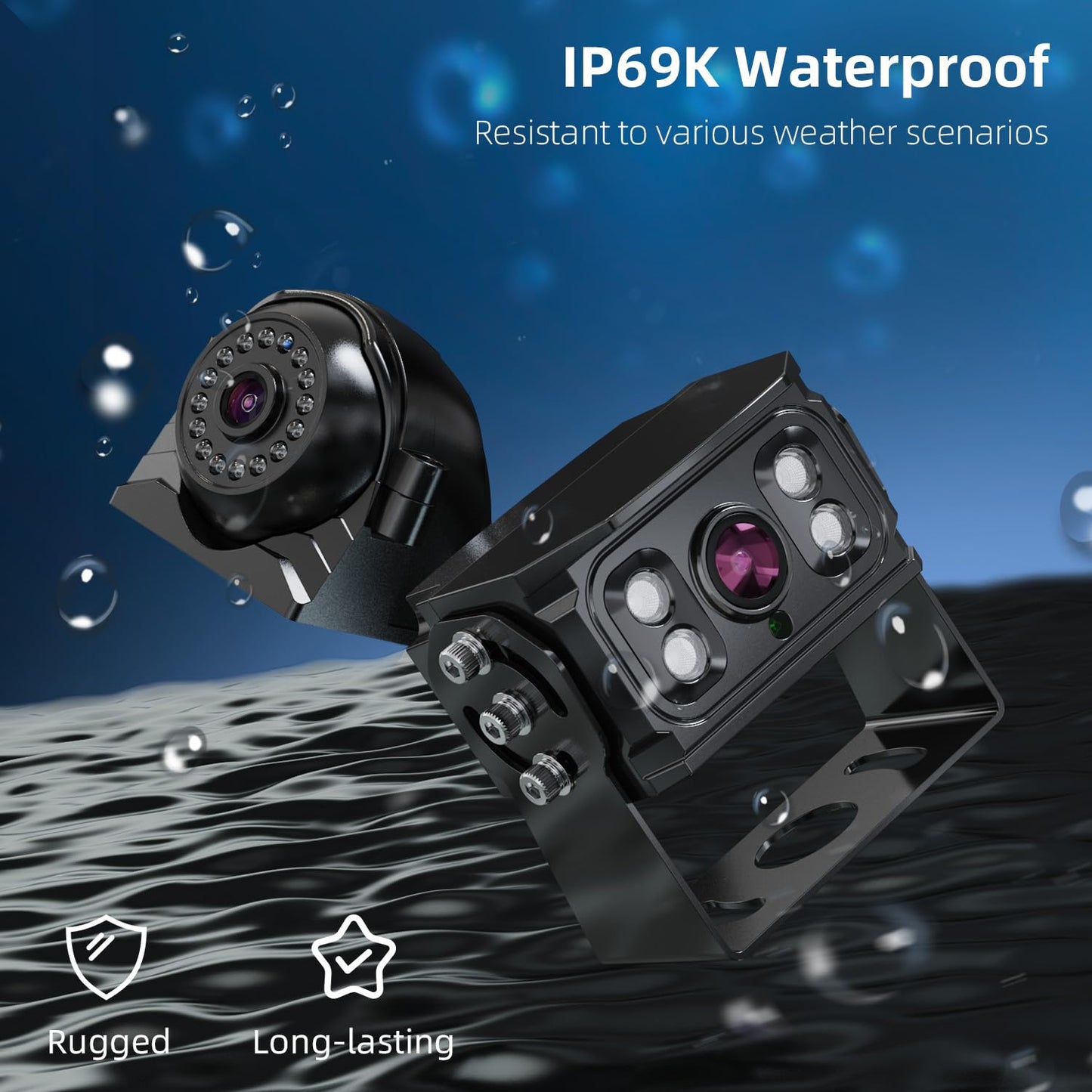 eRapta HD 1080p Backup Camera System Kit, 7-inch Reversing Monitor with Quad Split Recording IP69 Waterproof, Rear View Side View Cameras, Backup Camera for RV Truck/Trailer/Tractor/Box/Camper Y0202