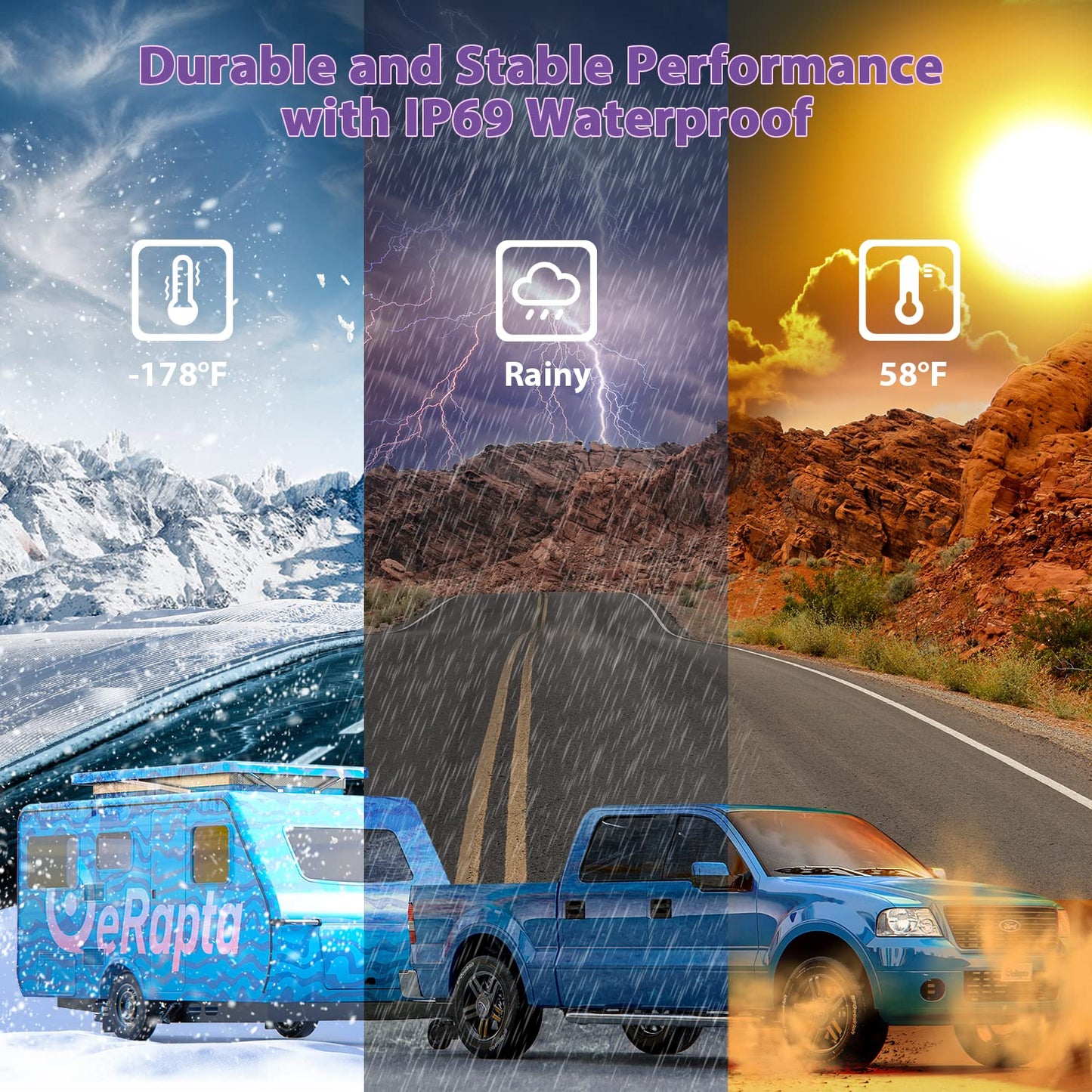 eRapta Reverse Camera 3.0 License Plate Backup Camera HD 149° Wide Rear View IP69K Waterproof IR Night Vision Easy Mount DIY Grid for Cars Trucks Pickups SUV RV Van Jeep ERT11