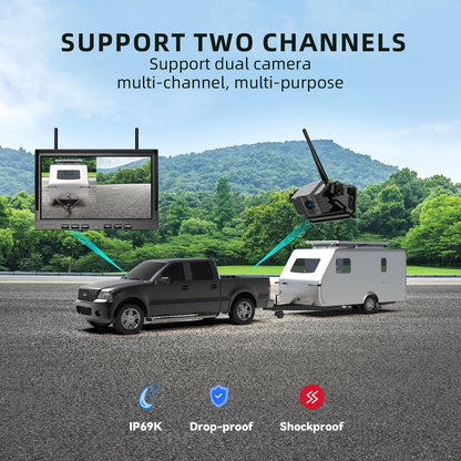 eRapta Magnetic Wireless Backup Camera Kit with HD1080P 10” DVR Monitor, Dual RV/Trailer/Truck/Tractor Cameras Wireless System, No Wiring, 9600mAh Rechargeable Battery, IR Night Vision-ACT1002