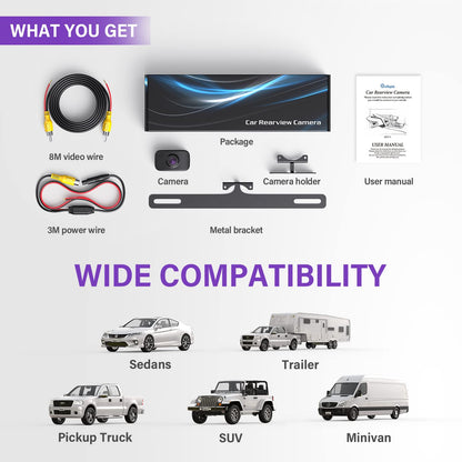 eRapta Reverse Camera 3.0 License Plate Backup Camera HD 149° Wide Rear View IP69K Waterproof IR Night Vision Easy Mount DIY Grid for Cars Trucks Pickups SUV RV Van Jeep ERT11