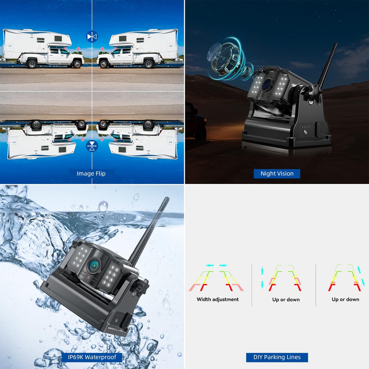 eRapta Magnetic Wireless Backup Camera Kit with HD1080P 10” DVR Monitor, Dual RV/Trailer/Truck/Tractor Cameras Wireless System, No Wiring, 9600mAh Rechargeable Battery, IR Night Vision-ACT1002