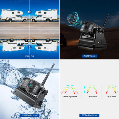 eRapta Magnetic Wireless Backup Camera Kit with HD1080P 10” DVR Monitor, Dual RV/Trailer/Truck/Tractor Cameras Wireless System, No Wiring, 9600mAh Rechargeable Battery, IR Night Vision-ACT1002