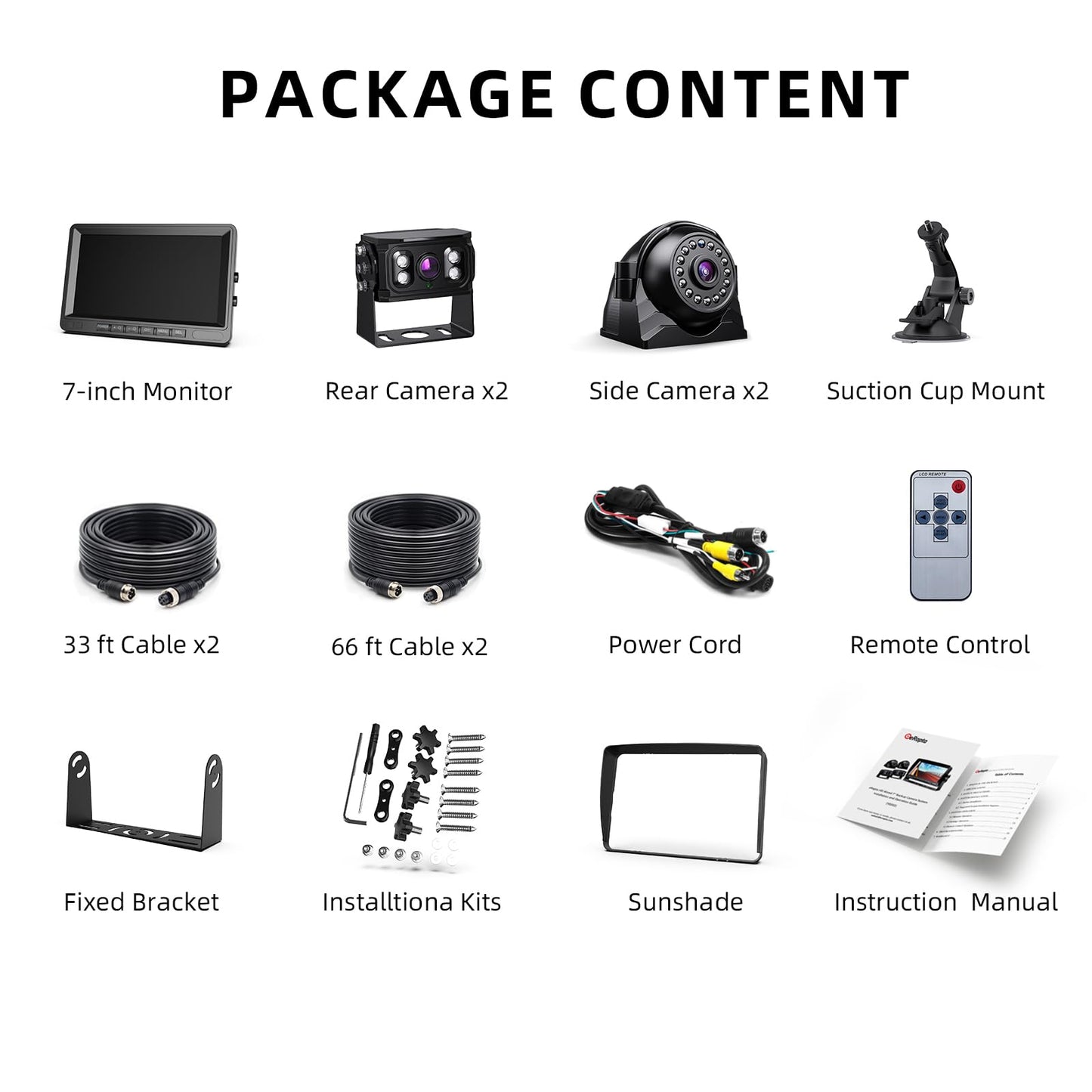 eRapta HD 1080p Backup Camera System Kit, 7-inch Reversing Monitor with Quad Split Recording IP69 Waterproof, Rear View Side View Cameras, Backup Camera for RV Truck/Trailer/Tractor/Box/Camper Y0202