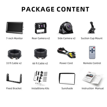 eRapta HD 1080p Backup Camera System Kit, 7-inch Reversing Monitor with Quad Split Recording IP69 Waterproof, Rear View Side View Cameras, Backup Camera for RV Truck/Trailer/Tractor/Box/Camper Y0202