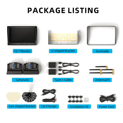 eRapta Magnetic Wireless Backup Camera Kit with HD1080P 10” DVR Monitor, Dual RV/Trailer/Truck/Tractor Cameras Wireless System, No Wiring, 9600mAh Rechargeable Battery, IR Night Vision-ACT1002