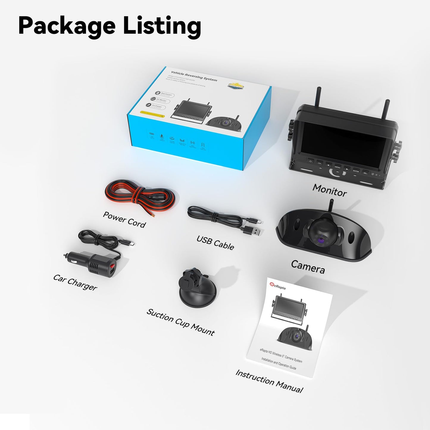 eRapta RV Backup Camera Wireless System for Furrion with 7-Inch Monitor 1080P, 1 Rear Camera, Wide-View, Video Recording, IR Night Vision, IP69 Waterproof, Plug and Play for Camper -AW7Y5