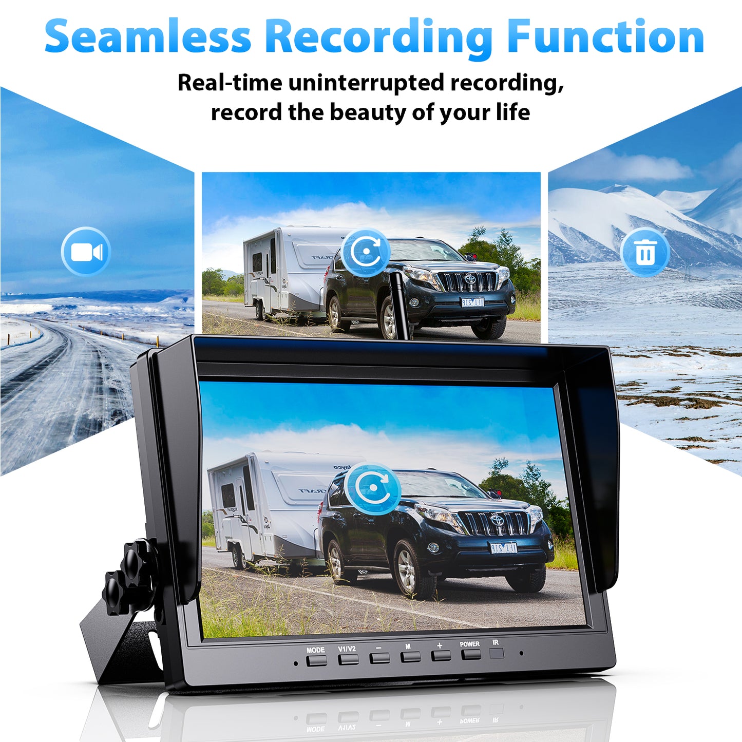 Sistema de cámara de visión trasera inalámbrica HD 1080P de 10" con cuatro cámaras.