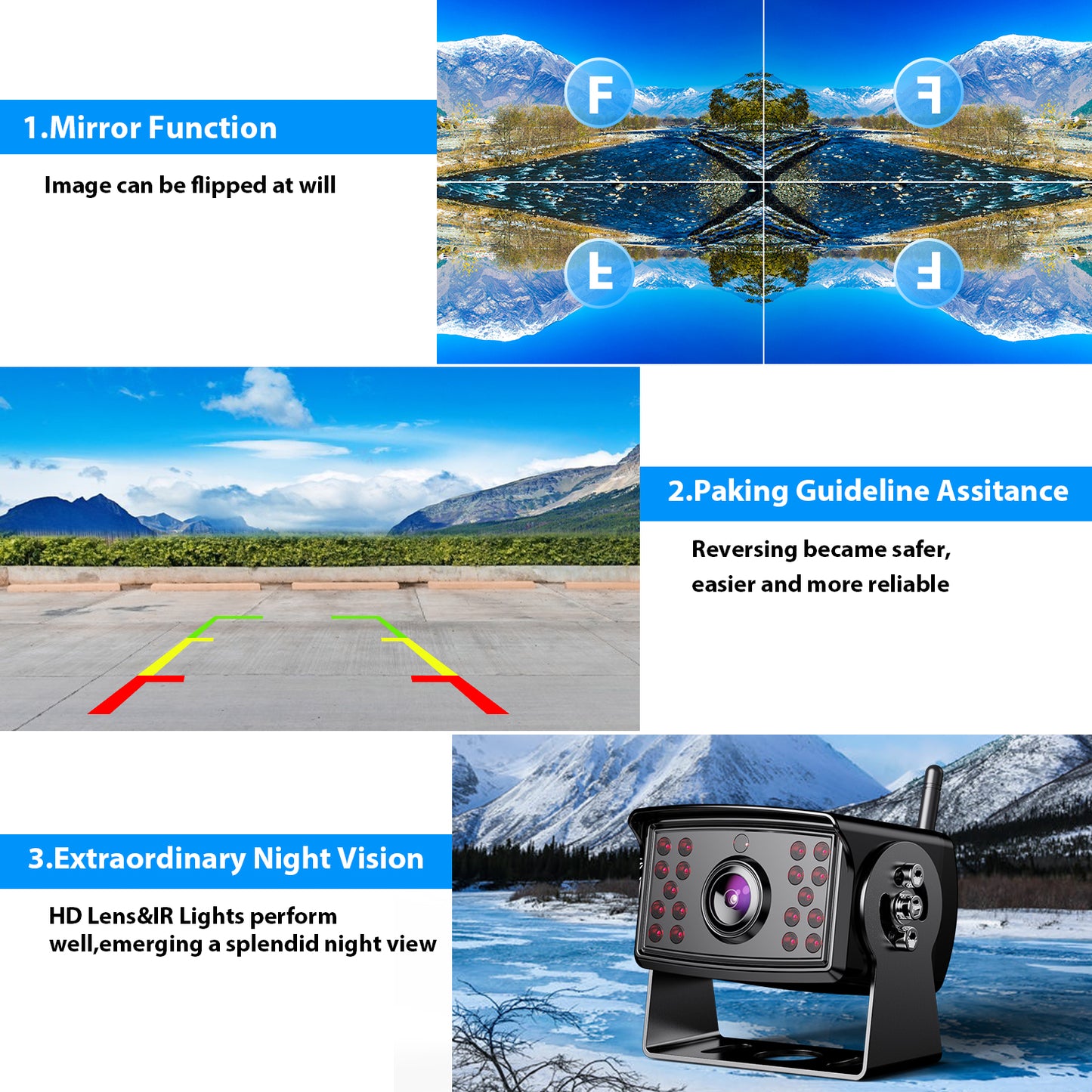 Sistema de cámara de visión trasera inalámbrica HD 1080P de 10 pulgadas