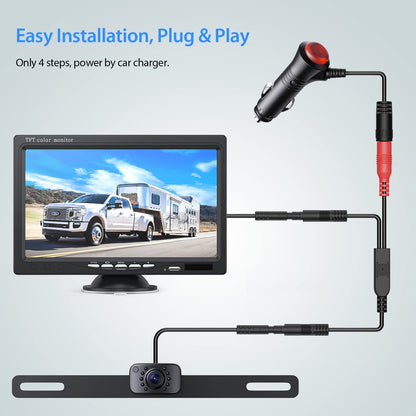 Caméra de recul eRapta AY7 pour camion, kit moniteur avant et arrière 7'' 1080P, étanche IP69, vision nocturne, lignes de grille personnalisables pour camping-cars, camions, bus, semi-remorques, pick-ups