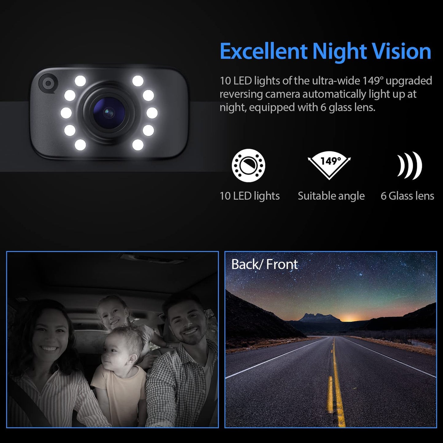 Caméra de recul eRapta AY7 pour camion, kit moniteur avant et arrière 7'' 1080P, étanche IP69, vision nocturne, lignes de grille personnalisables pour camping-cars, camions, bus, semi-remorques, pick-ups