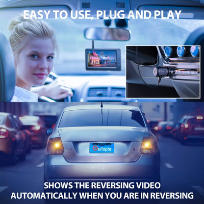 Cámara de visión trasera inalámbrica eRapta ERT03 1080P con monitor para coche, camioneta y pickup.