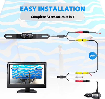 Cámara de Respaldo eRapta A5I, Monitor de 5” 1080P, Impermeable IP69, Sistema de Cámara de Respaldo para Carro/Camión/Remolque/Minivan