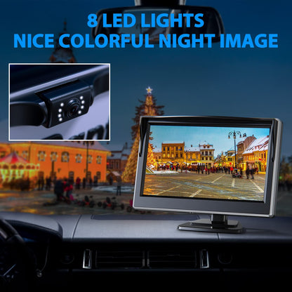 Cámara de Respaldo eRapta A5I, Monitor de 5” 1080P, Impermeable IP69, Sistema de Cámara de Respaldo para Carro/Camión/Remolque/Minivan