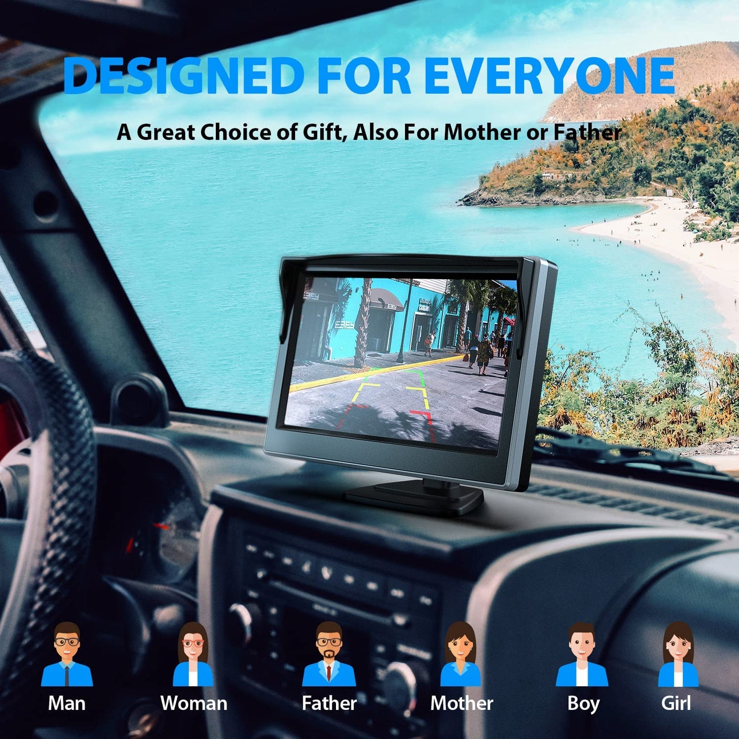 Cámara de Respaldo eRapta A5I, Monitor de 5” 1080P, Impermeable IP69, Sistema de Cámara de Respaldo para Carro/Camión/Remolque/Minivan